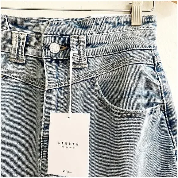 KanCan Denim High Rise Mini Skirt NWT Light Wash Cotton Size Medium Casual Chic - Picture 3 of 10
